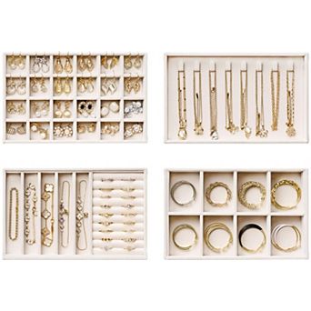 4-Layer Stackable Velvet Drawer Organizer Trays for Jewelry with Removable Dividers
