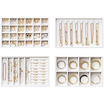 4-Layer Stackable Velvet Drawer Organizer Trays for Jewelry with Removable Dividers