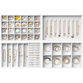 4-Layer Stackable Velvet Drawer Organizer Trays for Jewelry with Removable Dividers