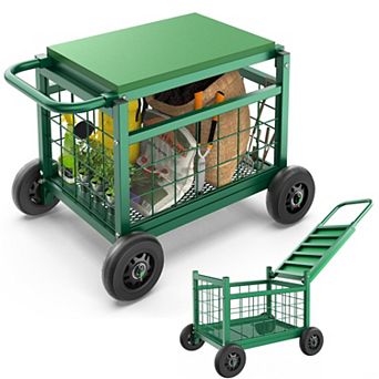 Heavy Duty Rolling Garden Seat Cart with Wheels Tool Storage 400lb