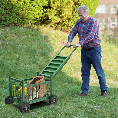 Heavy Duty Rolling Garden Seat Cart with Wheels Tool Storage 400lb
