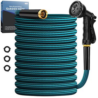 50ft Non-Expand Lightweight Garden Hose Durable Flexible 8-Pattern Nozzle
