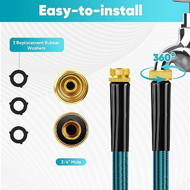 50ft Non-Expand Lightweight Garden Hose Durable Flexible 8-Pattern Nozzle