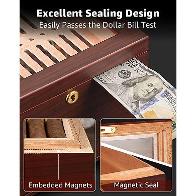 40-Cigar Walnut Humidor with Air System Digital Hygrometer Spanish Cedar Drawer