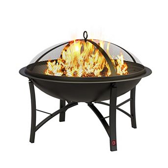 Compact Steel Fire Pit Bowl with Spark Screen for Camping BBQ Backyard