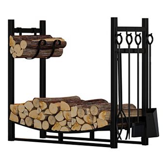 34" Firewood Rack with Kindling Holder & 4 Tools