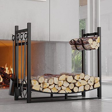 34" Firewood Rack with Kindling Holder & 4 Tools