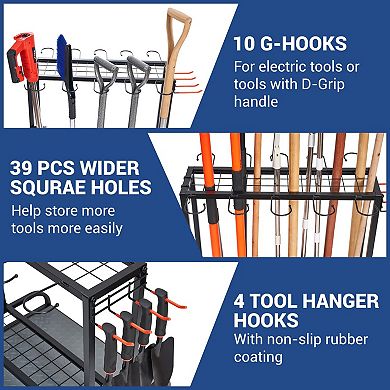 Heavy-Duty Steel Garden Tool Rack Holds 55 Tools Garage Shed Organizer