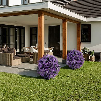 2 Pack 23"H Artificial Topiary with Ground Spike - UV Resistant Faux Flowering Shrubs