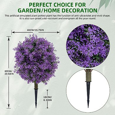2 Pack 23"H Artificial Topiary with Ground Spike - UV Resistant Faux Flowering Shrubs