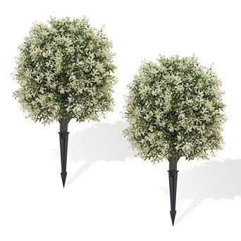 2 Pack 23"H Artificial Topiary with Ground Spike - UV Resistant Faux Flowering Shrubs
