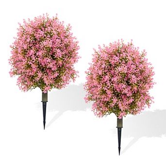 2 Pack 23"H Artificial Topiary with Ground Spike - UV Resistant Faux Flowering Shrubs