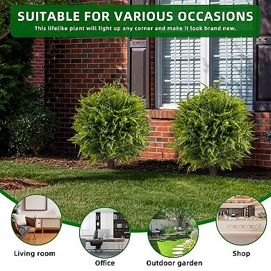 2 Pack Artificial Fern Topiary Ball Trees - UV Resistant with Ground Spikes for Garden Porch Decor