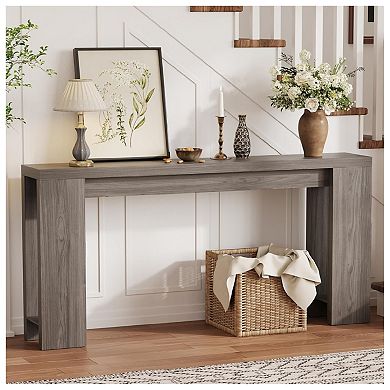 Farmhouse Narrow Console Table for Entryway, Rustic Wooden Long Sofa Table Behind Couch