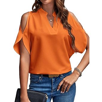 Womens Cold Shoulder Shirts V Neck Tops Short Sleeve Summer T Shirts Basic Tees