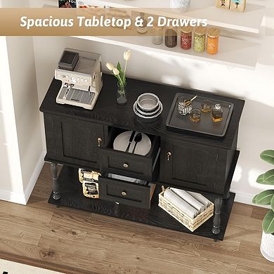 Farmhouse Console Table with 2 Drawers, Rustic Entryway Sofa Table with 2 Doors & Bottom Shelf