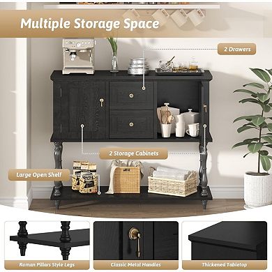 Farmhouse Console Table with 2 Drawers, Rustic Entryway Sofa Table with 2 Doors & Bottom Shelf