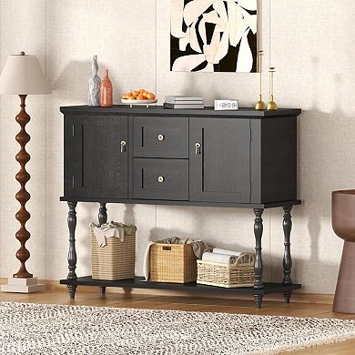 Farmhouse Console Table with 2 Drawers, Rustic Entryway Sofa Table with 2 Doors & Bottom Shelf