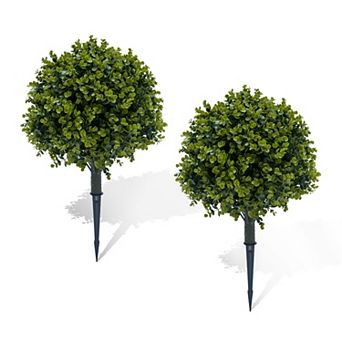 2 pc Artificial Eucalyptus Stems with Plastic Stalks and Iron Tips, PE Leaves, Faux Greenery