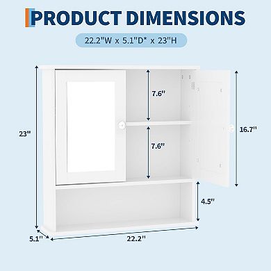 Medicine Cabinet - Bathroom Cabinet Wall Mount with Adjustible Shelf, Bathroom Cabinets