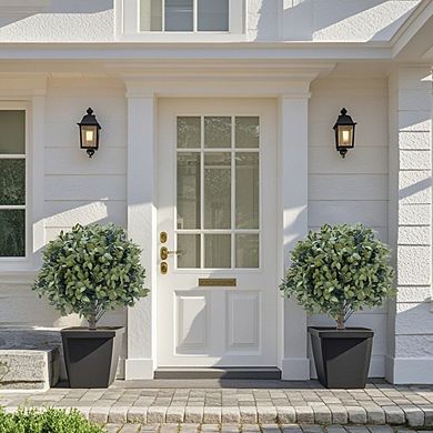 2-Pack Artificial Boxwood Topiary with Metal Ground Spike UV Resistant Outdoor Garden Decor