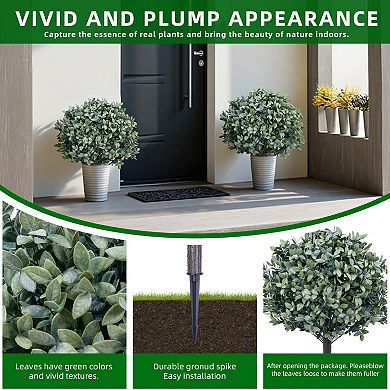 2-Pack Artificial Boxwood Topiary with Metal Ground Spike UV Resistant Outdoor Garden Decor