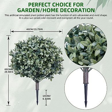 2-Pack Artificial Boxwood Topiary with Metal Ground Spike UV Resistant Outdoor Garden Decor
