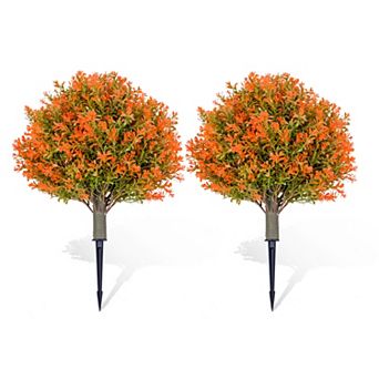 2 pc Artificial Topiary Trees Outdoor,Faux Outdoor Shrubs,UV Resistant Fake Shrubs with Ground Spike