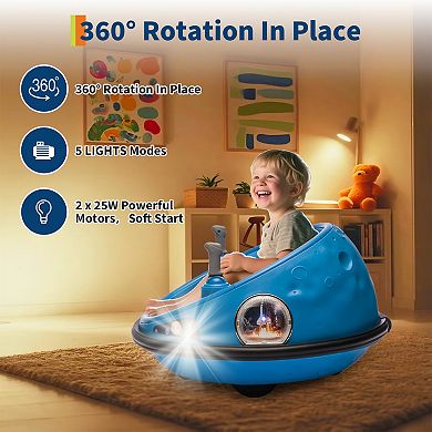 Remote Control Ride-on Bumper Car 12v - 3 Speeds,360° Spin, LED Lights & Safety Belt, Dual Joysticks