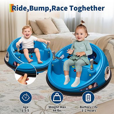 Remote Control Ride-on Bumper Car 12v - 3 Speeds,360° Spin, LED Lights & Safety Belt, Dual Joysticks