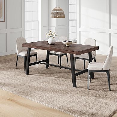 Industrial Dining Table for 4-6 People,63" Long Kitchen Table with Sturdy Metal Frame & Birch Finish