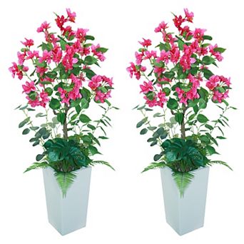 2Pack Artificial Bougainvillea Tree with Flowers, 4FT Faux Plants in Potted Lifelike Faux Plants