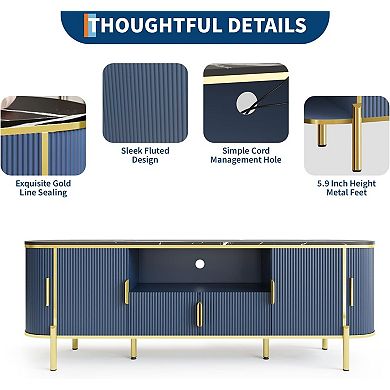 Fluted TV Stand Fits TVs up to 80",with Curved Profile Sliding Doors and Adjustable Shelves