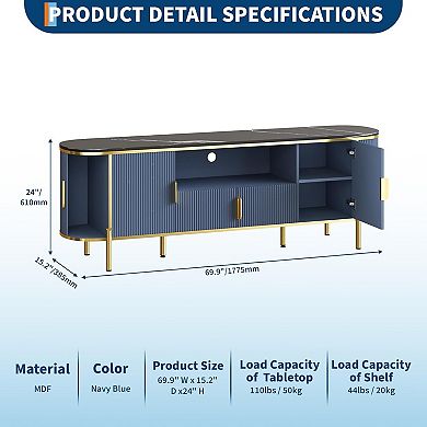Fluted TV Stand Fits TVs up to 80",with Curved Profile Sliding Doors and Adjustable Shelves