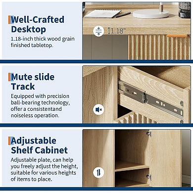 Executive Desk with Storage, Modern Home Office Desk with Drawer & Cabinet