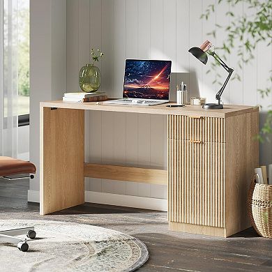 Executive Desk with Storage, Modern Home Office Desk with Drawer & Cabinet