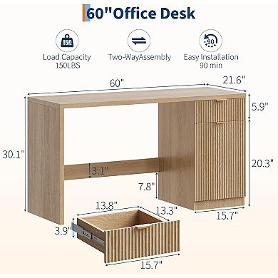Executive Desk with Storage, Modern Home Office Desk with Drawer & Cabinet
