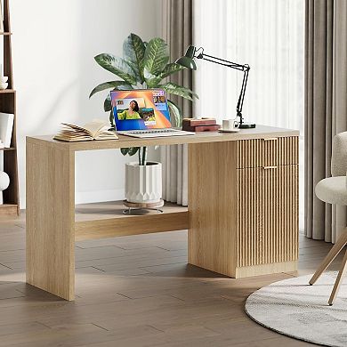 Executive Desk with Storage, Modern Home Office Desk with Drawer & Cabinet