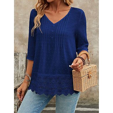 Women Half Sleeve Lace Hollow Out Top