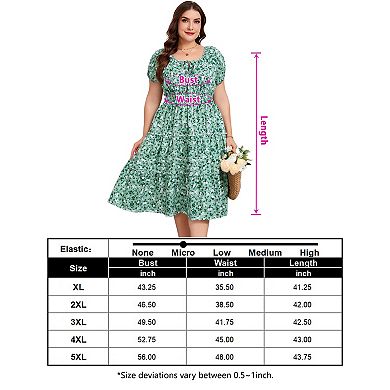 Women's Plus Size Dress Smocked Tie Neck Floral Sundress