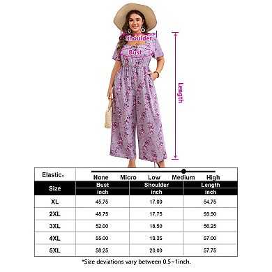 Women's Plus Size Jumpsuits Square Neck Floral Wide Leg Romper With Pockets
