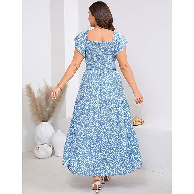 Plus Size Dresses for Women Square Neck Short Sleeve Floral Sundress