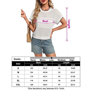 Women Casual Top Short Sleeve Hollow Out Knit T-Shirt