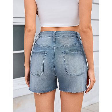Women Casual Drawstring Jean Shorts with Pocket