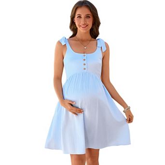 Women's Maternity Dress Button Front Tie Strap Sundress