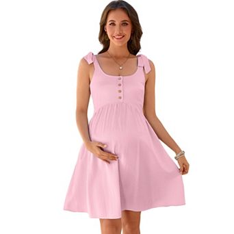Women's Maternity Dress Button Front Tie Strap Sundress
