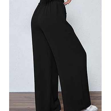 Women's High Waisted Straight Leg Casual Pants with Drawstring