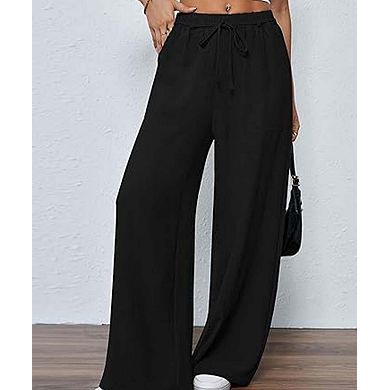 Women's High Waisted Straight Leg Casual Pants with Drawstring