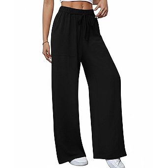 Women's High Waisted Straight Leg Casual Pants with Drawstring