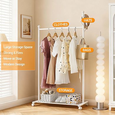 Metal Rolling Clothing Rack with Hooks, Standing Coat Racks, Hanging Clothes Racks for Bedroom